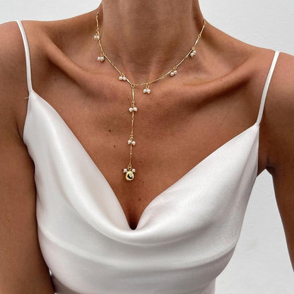 14k Pearl Accented Lariat Necklace