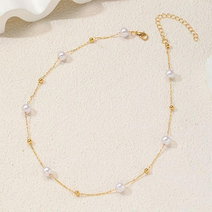 14k Dainty Pearl & Gold Beaded Satellite Necklace