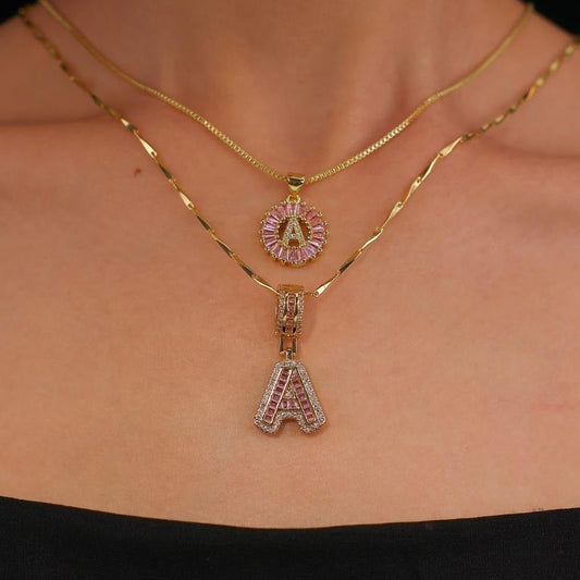 2pc 14k Diamond Letter Initial Necklaces (Limited Pink Edition)