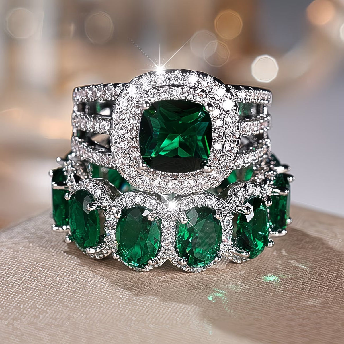 2pc Statement Large Stone Ring Stack