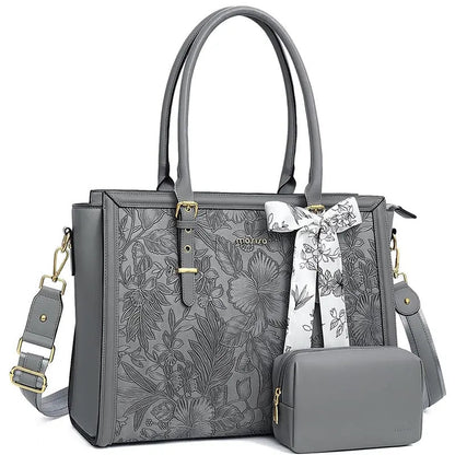 Scarf Accented Floral Patterned Bag