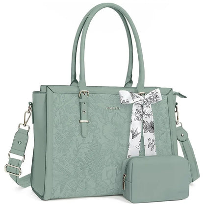 Scarf Accented Floral Patterned Bag