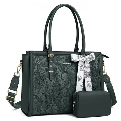 Scarf Accented Floral Patterned Bag