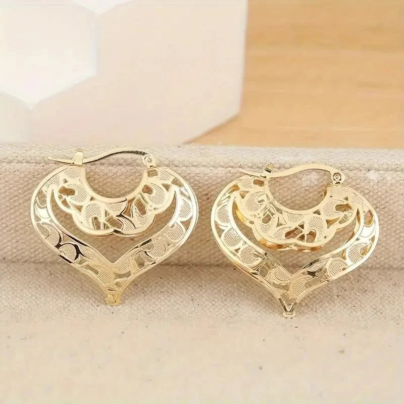 Intricate Open Heart Golden Earrings