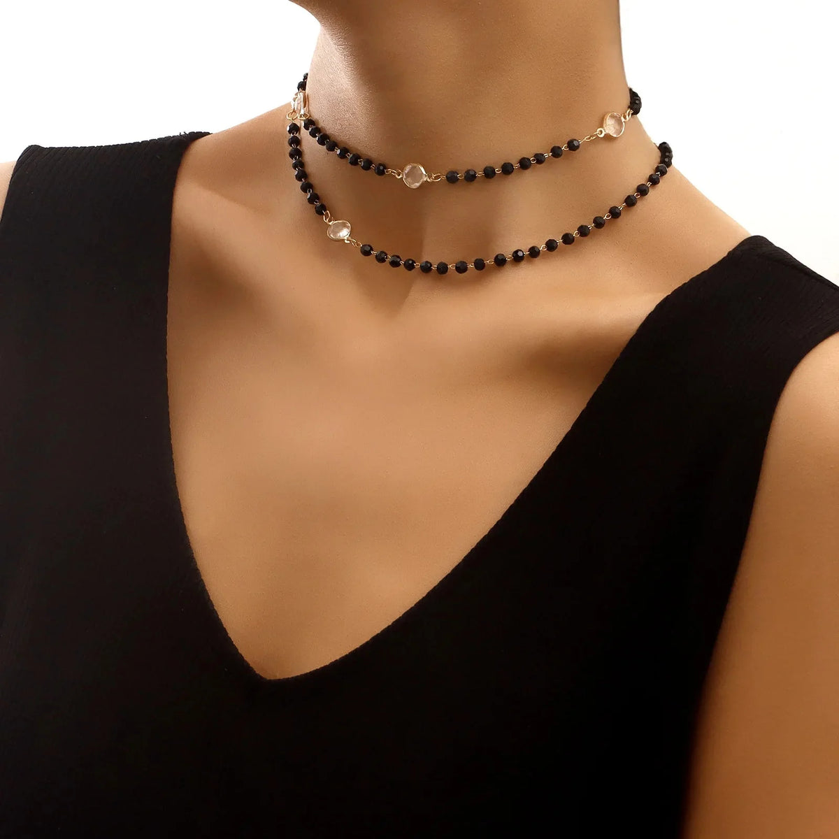 Layered Black Crystal Necklace