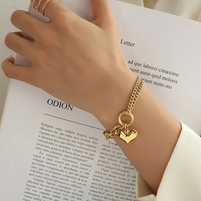 Layered Chain and Paperclip Heart Bracelet