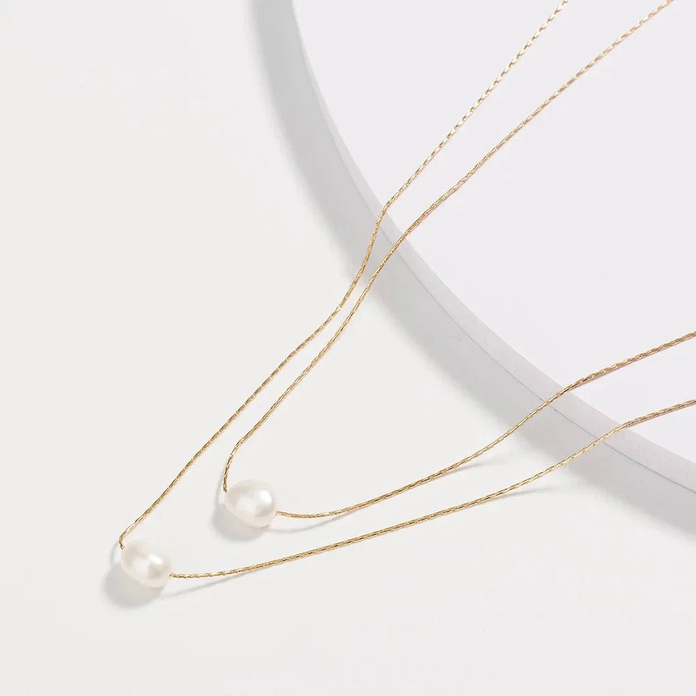 Layered Dainty Strung Pearls Necklace