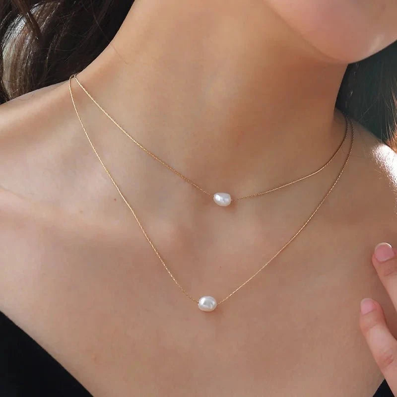 Layered Dainty Strung Pearls Necklace