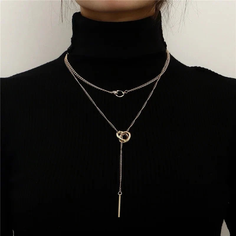 Layered Dual Circle Chain Necklace