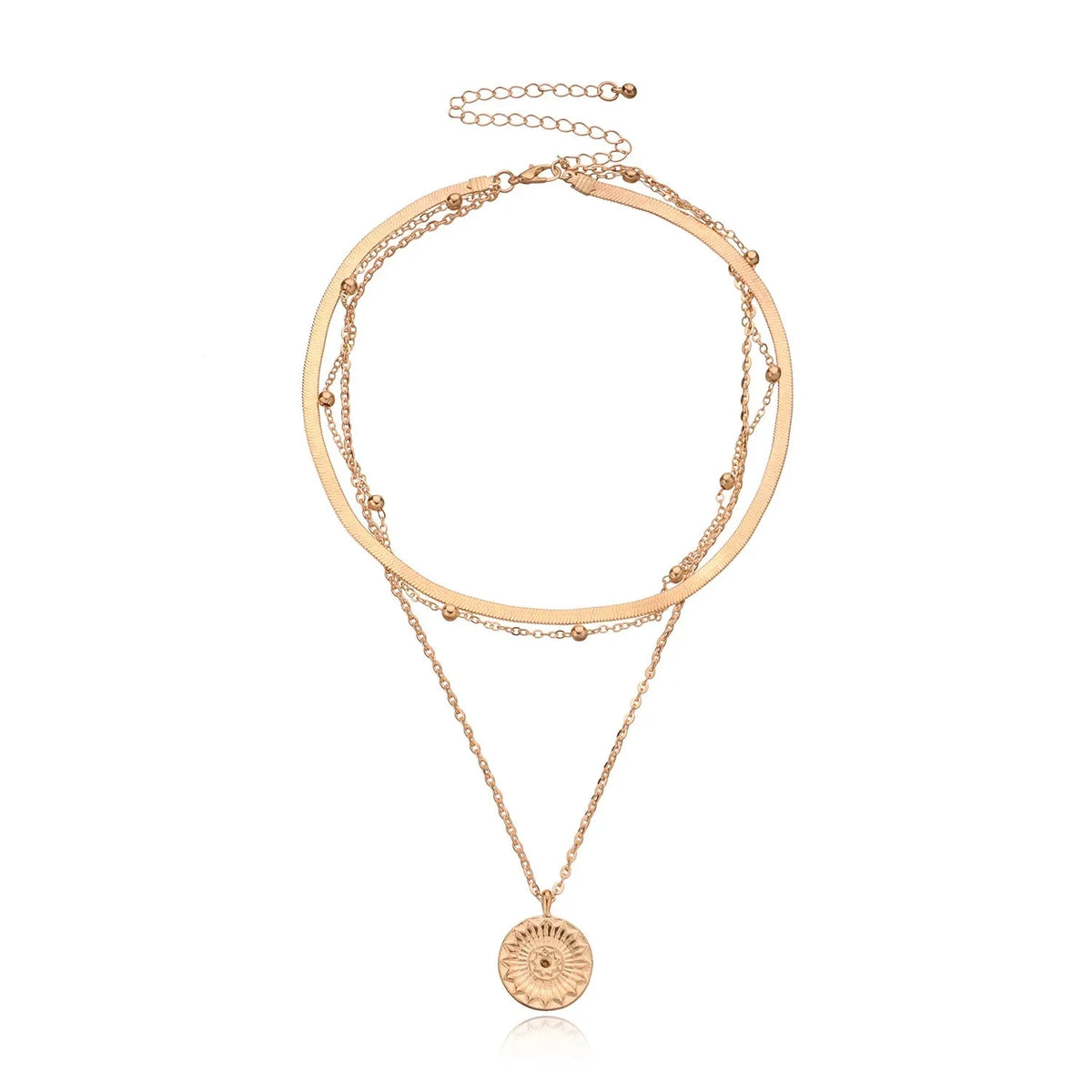 Layered Floral Pendant Herringbone & Dainty Necklaces Stack