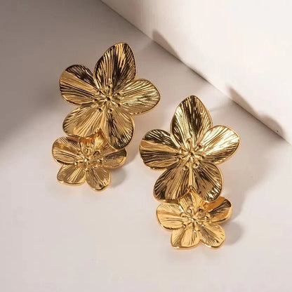 Layered Hibiscus Flower Floral Earrings