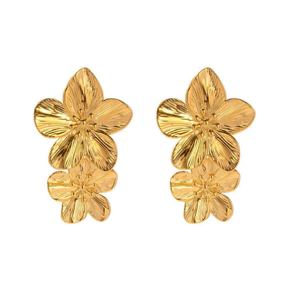 Layered Hibiscus Flower Floral Earrings