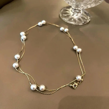 Layered Pearl Classy Choker Necklace