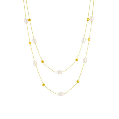 Layered Pearl Gold Beaded Necklace