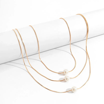 Layered Pearls Strung On Rope Necklace