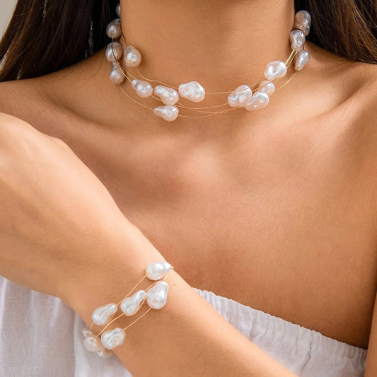 Layered Strung Pearls Bracelet and Necklace