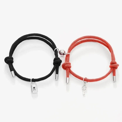 Lock and Key Magnetic Rope Bracelet Set
