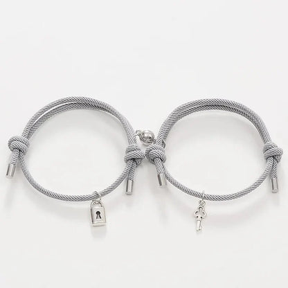 Lock and Key Magnetic Rope Bracelet Set