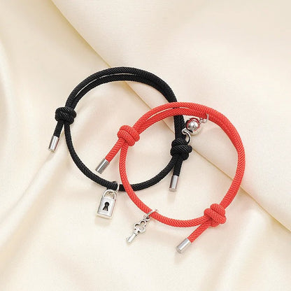 Lock and Key Magnetic Rope Bracelet Set