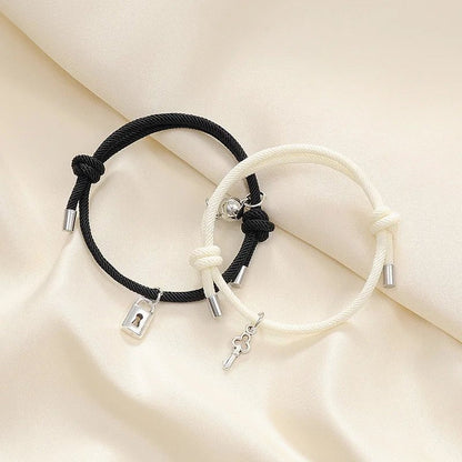 Lock and Key Magnetic Rope Bracelet Set