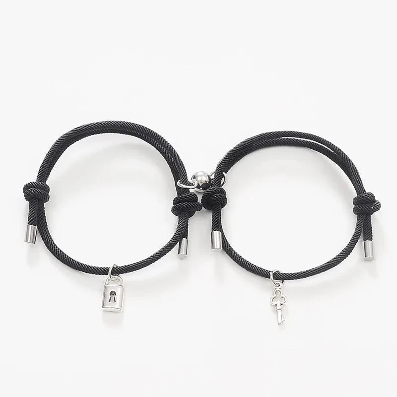 Lock and Key Magnetic Rope Bracelet Set