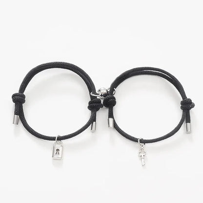 Lock and Key Magnetic Rope Bracelet Set
