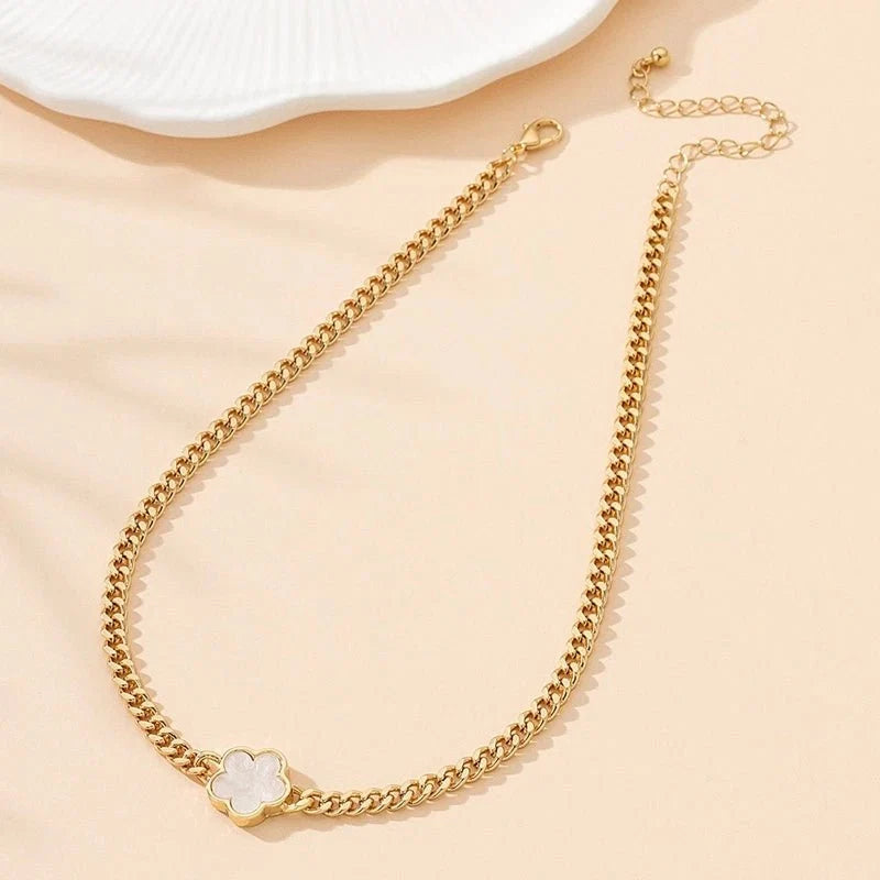 Lucky Clover Cuban Chain Necklace and Bracelet Set