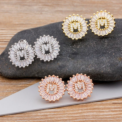 Dainty Halo Diamond Letter Initial Stud Earrings