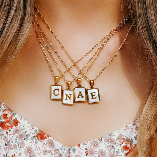 Minimal Accented Pearl Letter Initial Necklace