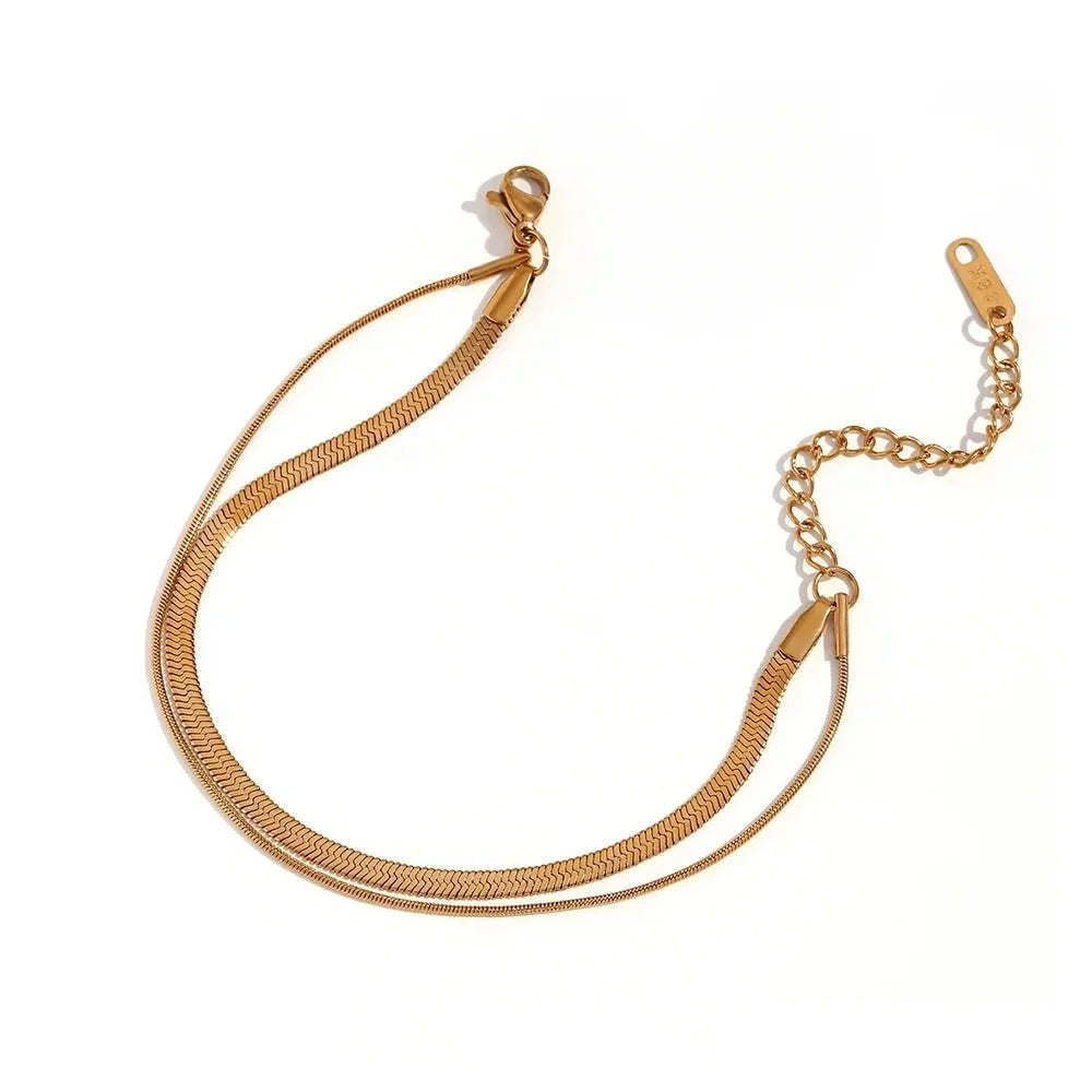 Minimal Herringbone & Dainty Snake Chain Layered Bracelet