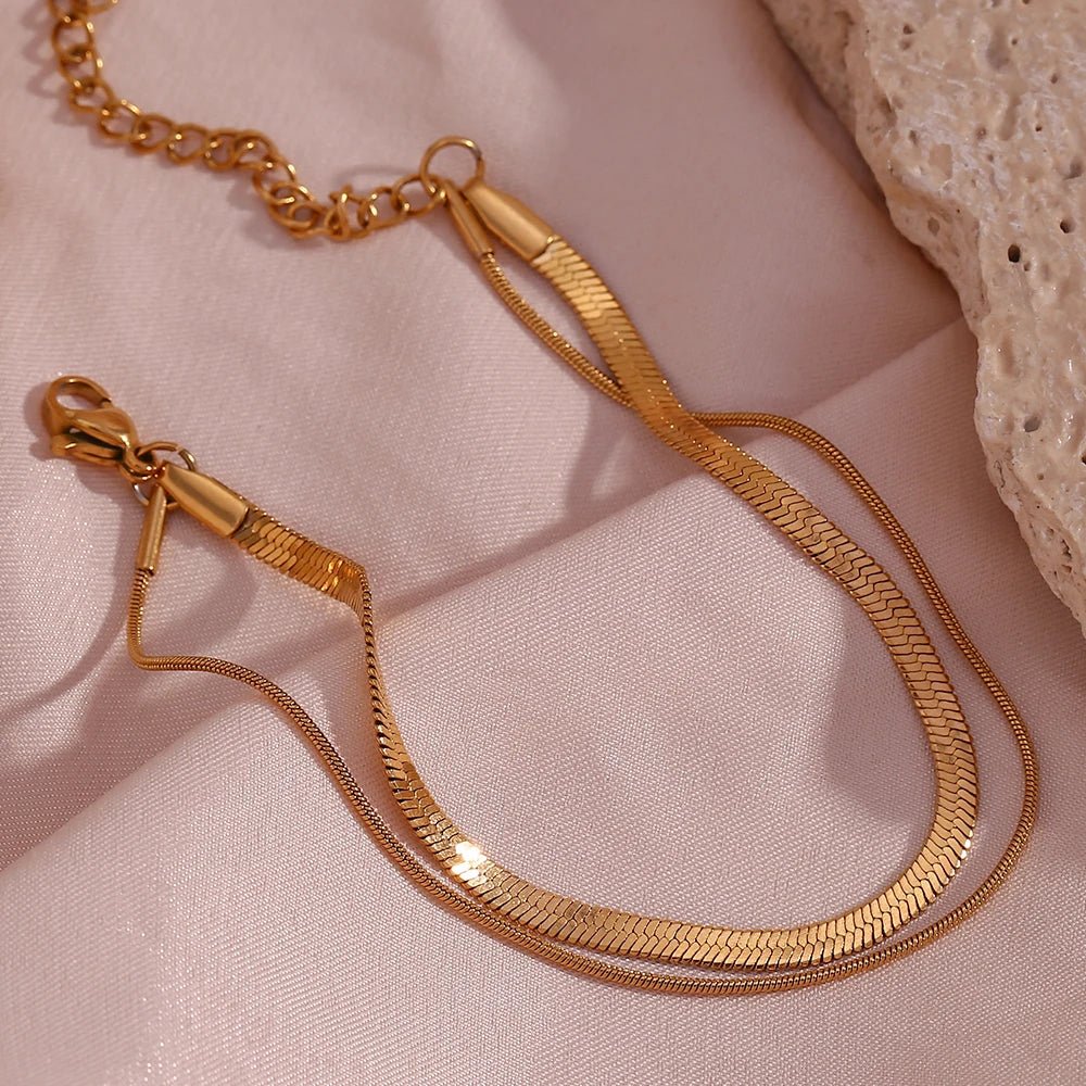 Minimal Herringbone & Dainty Snake Chain Layered Bracelet