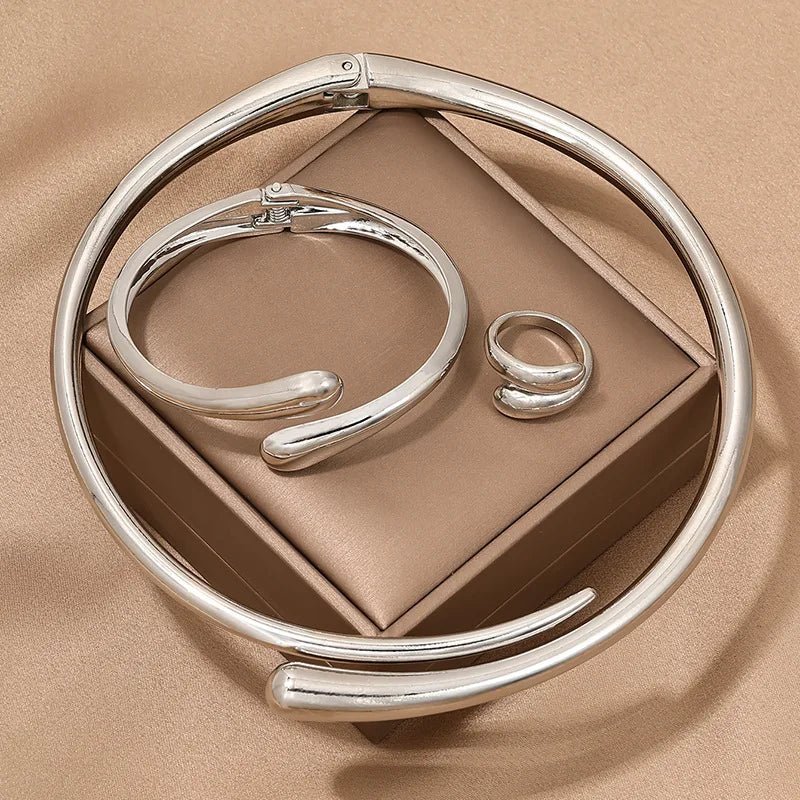 Modern Wrap Choker Necklace, Bracelet, Ring Set