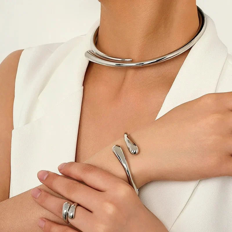 Modern Wrap Choker Necklace, Bracelet, Ring Set