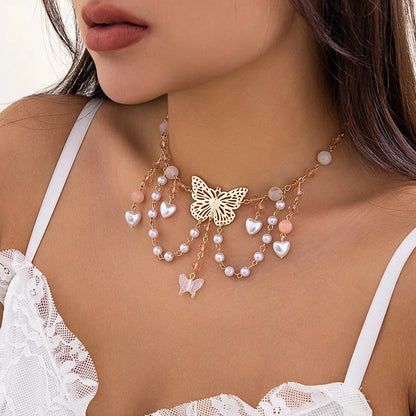 Multi Layered Butterfly Heart Choker Necklace