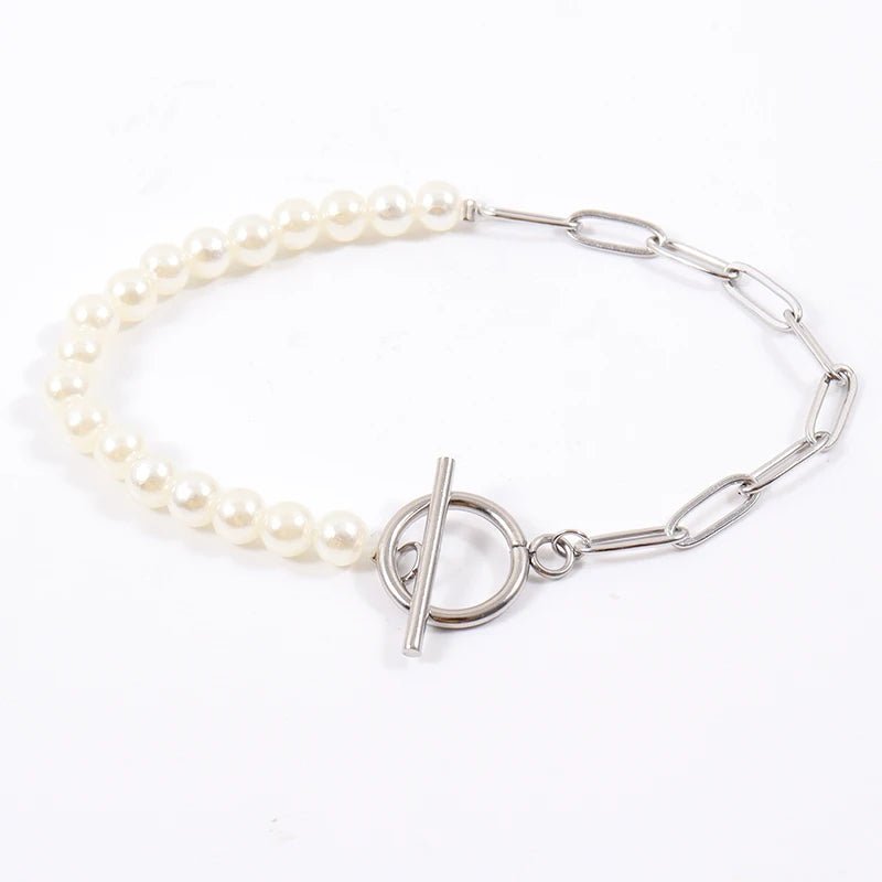 Paperclip Chain Pearl Blended Bracelet and Necklace