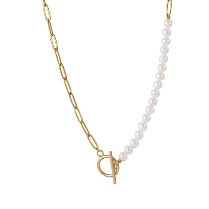 Paperclip Chain Pearl Blended Bracelet and Necklace