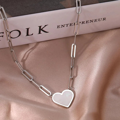 Paperclip Shell Heart Pendant Necklace