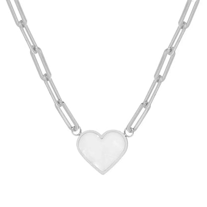 Paperclip Shell Heart Pendant Necklace
