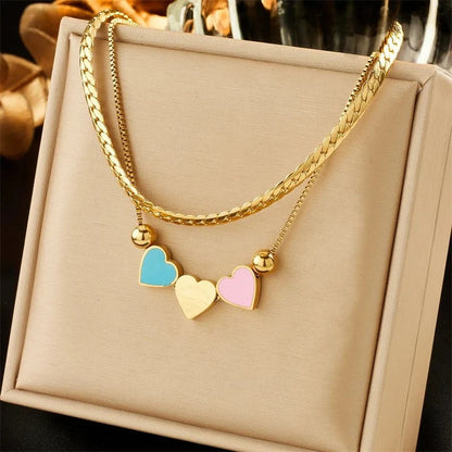 Pastel Forever Love Heart Necklace and Bracelet