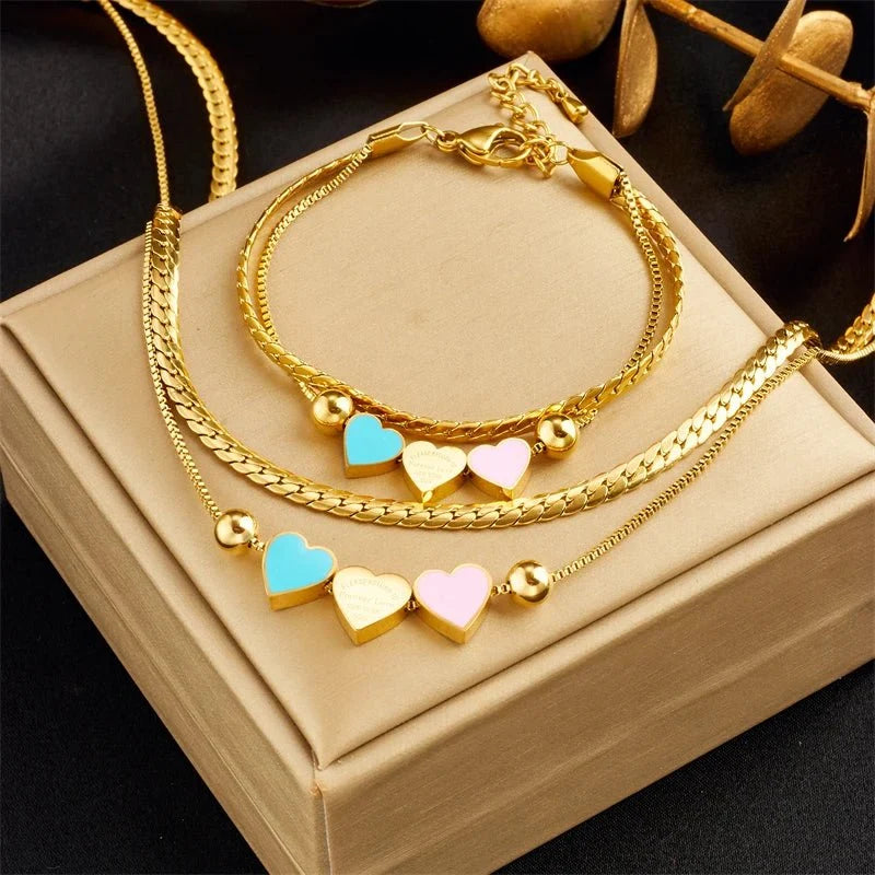 Pastel Forever Love Heart Necklace and Bracelet