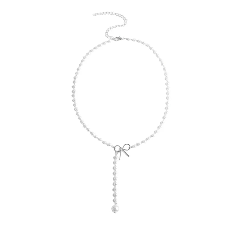 Pearl Dainty Bow Lariat Necklace