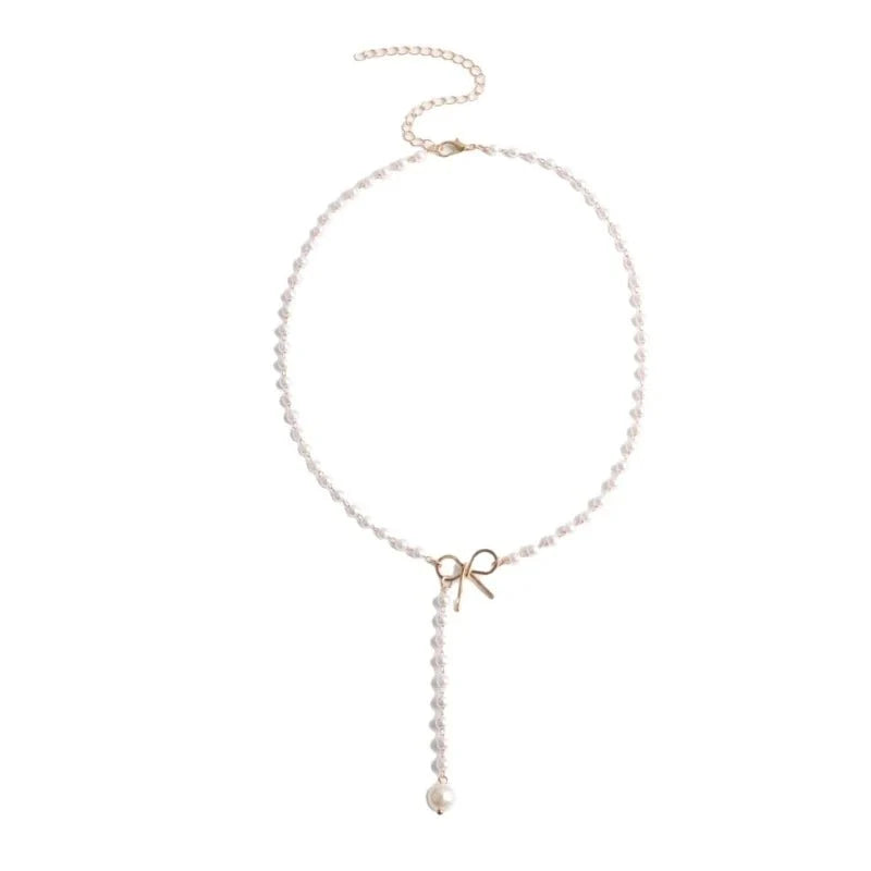 Pearl Dainty Bow Lariat Necklace