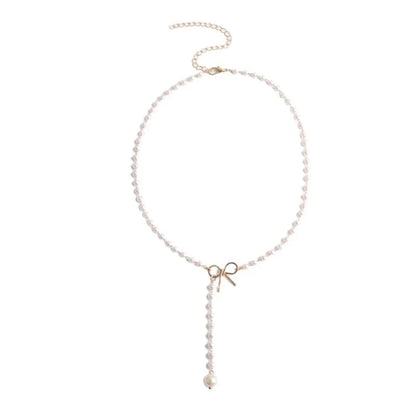 Pearl Dainty Bow Lariat Necklace