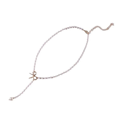 Pearl Dainty Bow Lariat Necklace