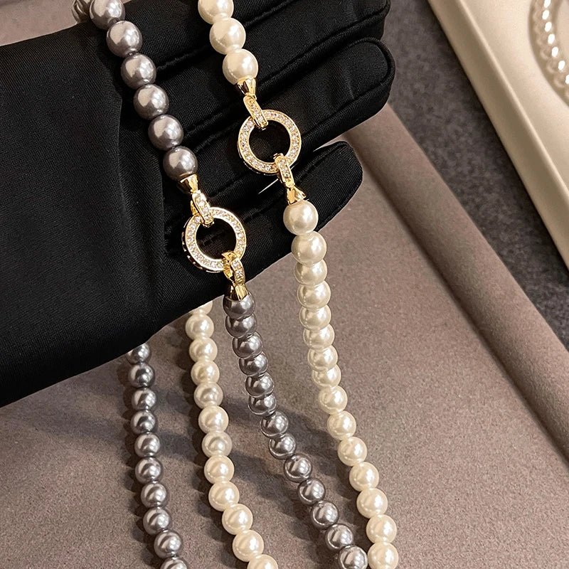 Pearl Diamond Accented Circle Pendant Bracelet and Necklace