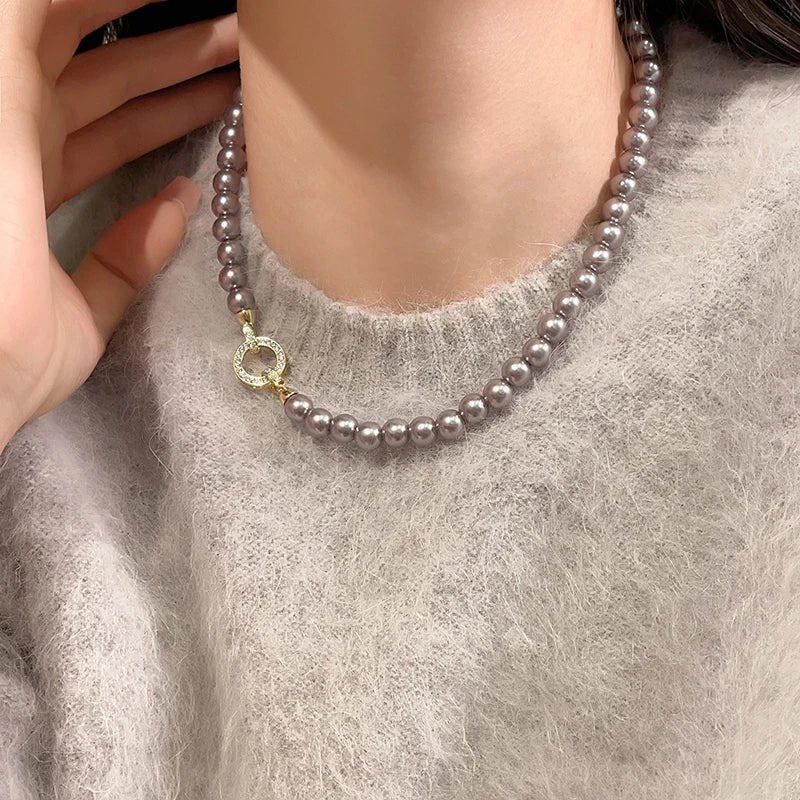 Pearl Diamond Accented Circle Pendant Bracelet and Necklace