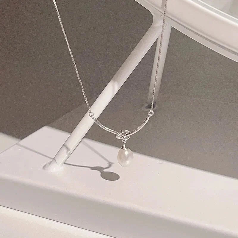 Pearl Drop Knot Dainty Chain Necklace
