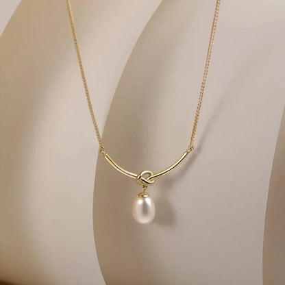Pearl Drop Knot Dainty Chain Necklace