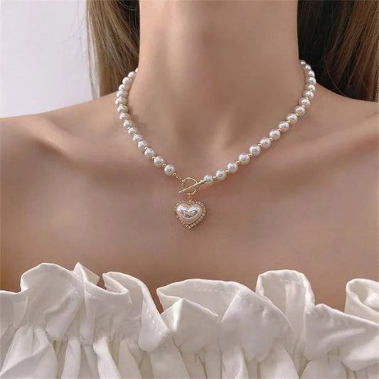 Pearl Heart Clasp Choker Necklace