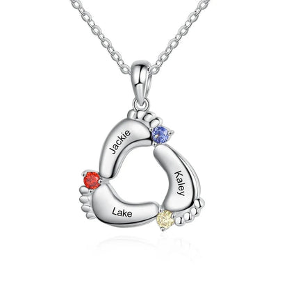 Personalized Baby Feet Name & Birthstone Necklace